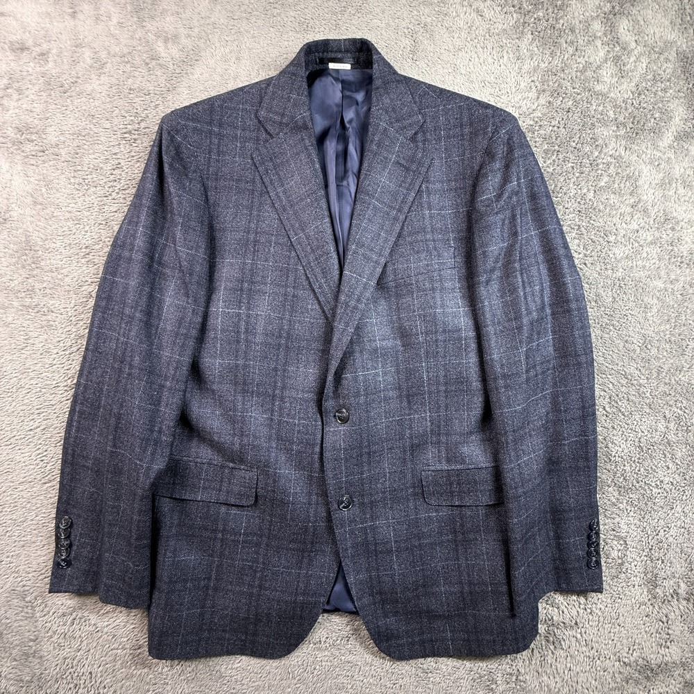 Atelier Munro EU54 US44 Navy Windowpane Blazer Loro Piana Silk Air Wool Blue